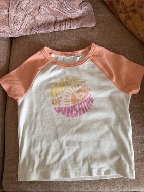 Roxy Girls White & Coral Raglan 'Made of Sunshine' Tee
